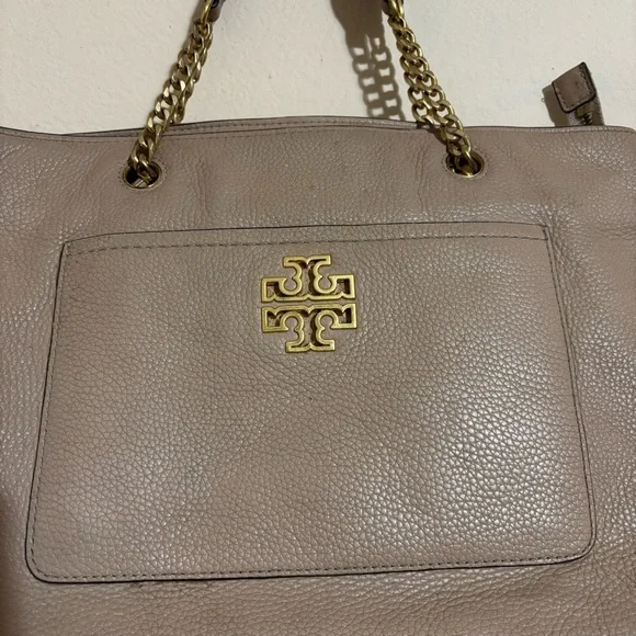 Tory Burch Britten Satchel Purse Tan Color